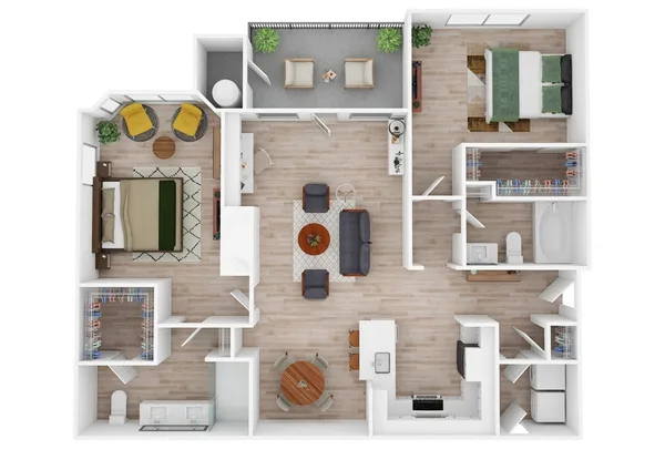 B4 floor plan, 2 bedroom, 1,171 sq ft
