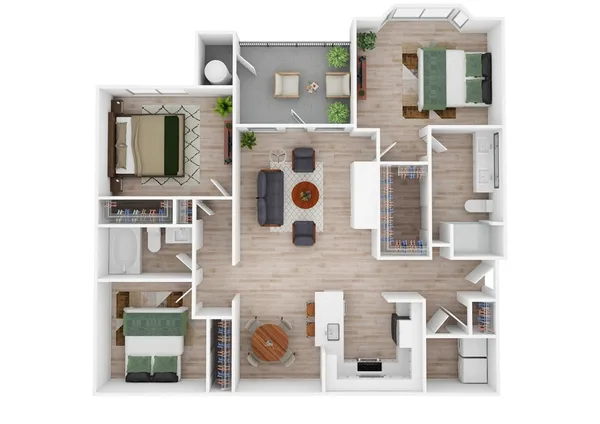 C1 floor plan, 3 bedroom, 1,301 sq ft