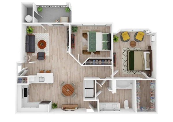 B1 floor plan, 2 bedroom, 939 sq ft