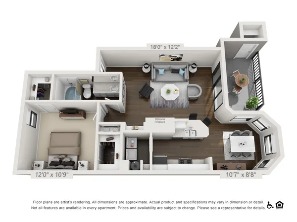The Goodwin floor plan, 1 bedroom, 763 sq ft