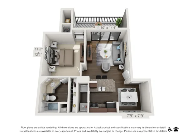 The El Dorado floor plan, 1 bedroom, 629 sq ft
