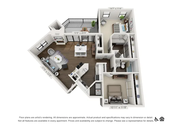 The Kings floor plan, 2 bedroom, 1,083 sq ft