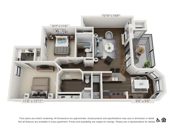 The Chaco floor plan, 2 bedroom, 1,019 sq ft