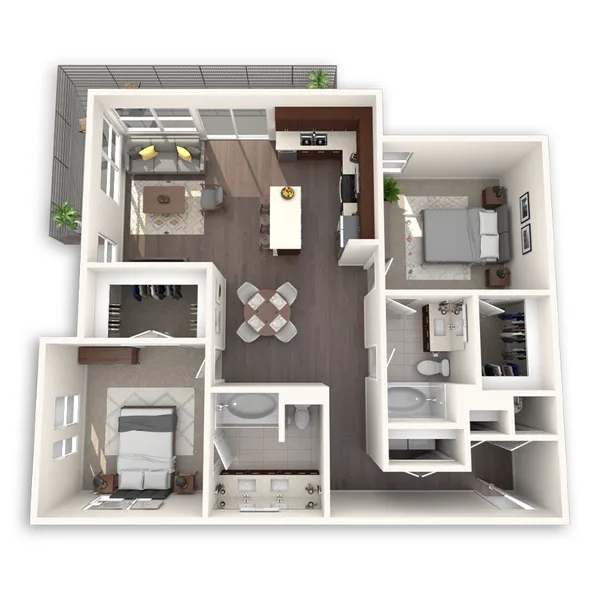 B4 floor plan, 2 bedroom, 1,247 sq ft