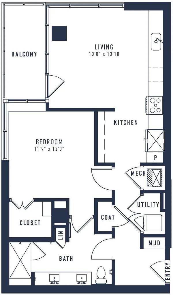 A1 floor plan, 1 bedroom, 819 sq ft