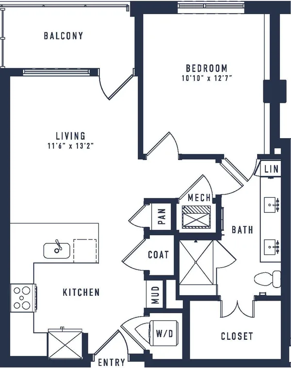 A7.1T floor plan, 1 bedroom, 734 sq ft