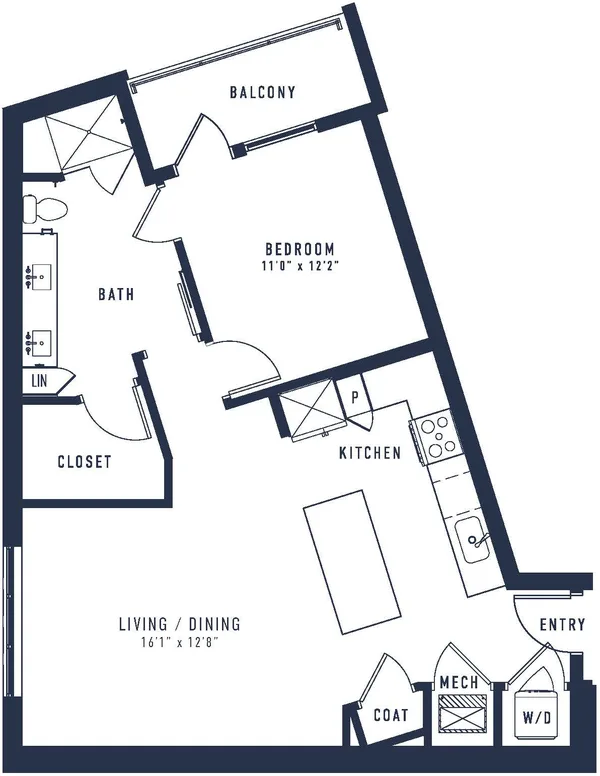 A2 floor plan, 1 bedroom, 863 sq ft