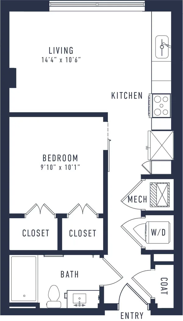 OA2.1T floor plan, 1 bedroom, 589 sq ft