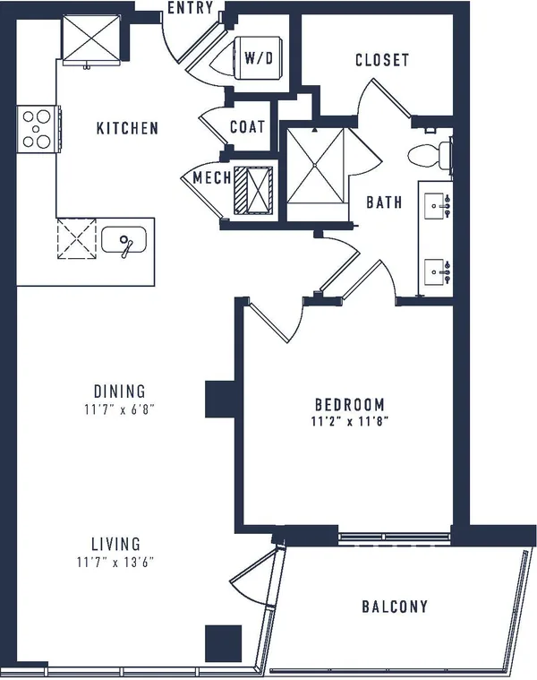 A10T floor plan, 1 bedroom, 788 sq ft