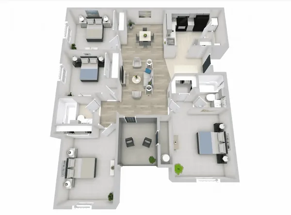 4x2 floor plan, 4 bedroom, 1,193 sq ft