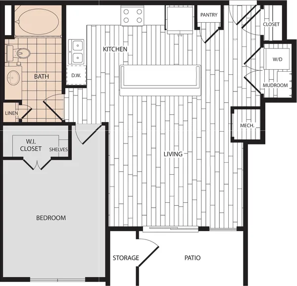A5 floor plan, 1 bedroom, 786 sq ft