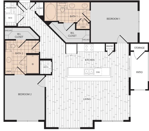 C3 floor plan, 2 bedroom, 1,212 sq ft
