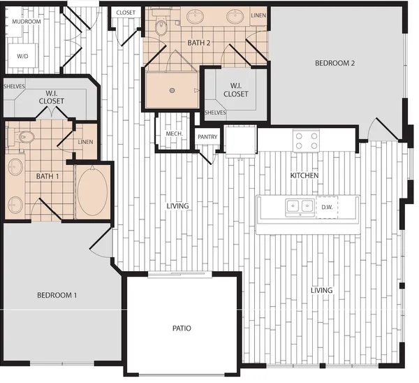 C2 floor plan, 2 bedroom, 1,205 sq ft