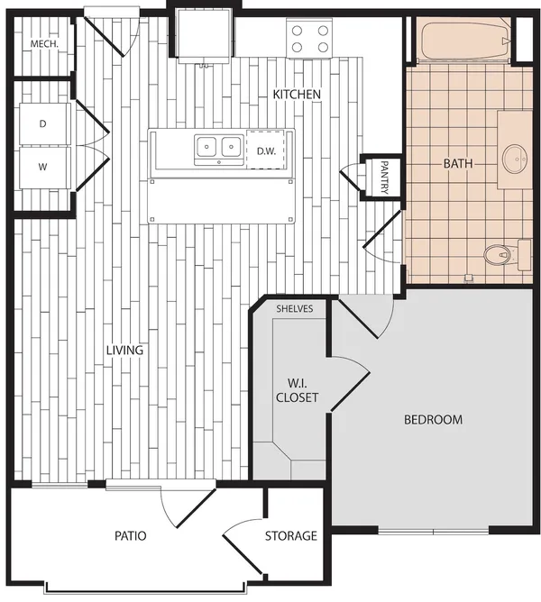A4 floor plan, 1 bedroom, 786 sq ft
