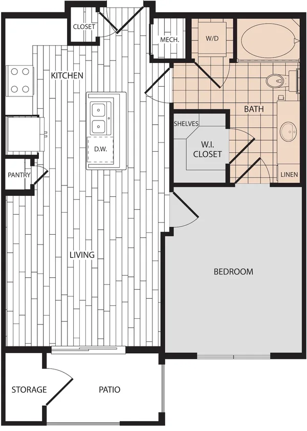 A2 floor plan, 1 bedroom, 682 sq ft