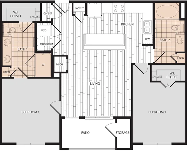 C1 floor plan, 2 bedroom, 1,101 sq ft