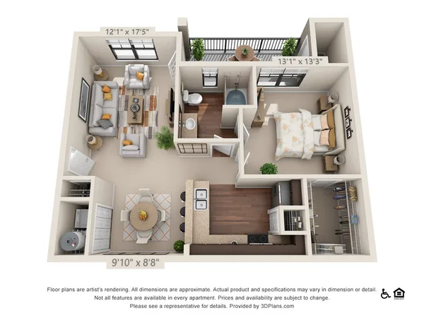 A3 floor plan, 1 bedroom, 776 sq ft