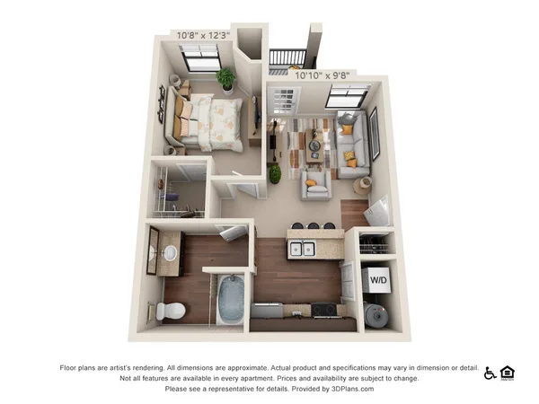 A1 floor plan, 1 bedroom, 558 sq ft