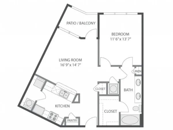 A3c floor plan, 1 bedroom