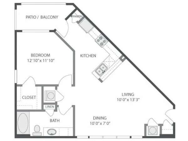 A3b floor plan, 1 bedroom, 756 sq ft