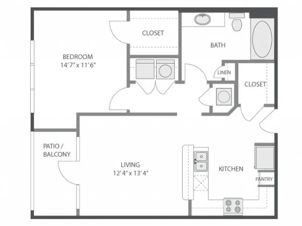 A3a floor plan, 1 bedroom, 730 sq ft