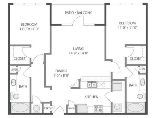 C4 floor plan, 2 bedroom, 1,067 sq ft