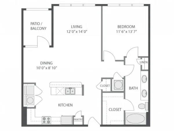 A4b floor plan, 1 bedroom, 893 sq ft