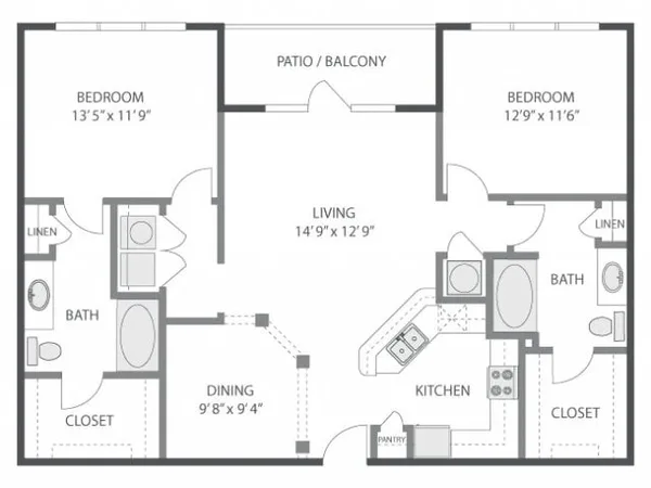 C6 floor plan, 2 bedroom, 1,201 sq ft