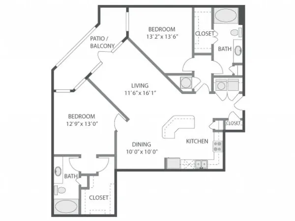 C6a floor plan, 2 bedroom, 1,248 sq ft