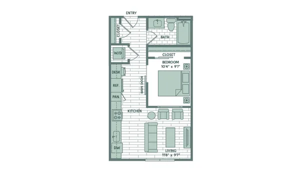 A1 floor plan, 1 bedroom, 525 sq ft