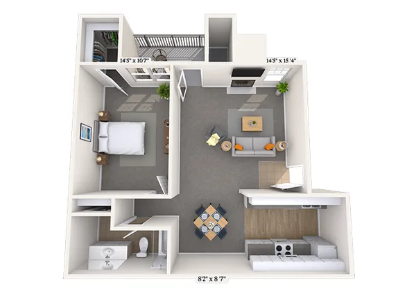 Azalea floor plan, 1 bedroom, 800 sq ft