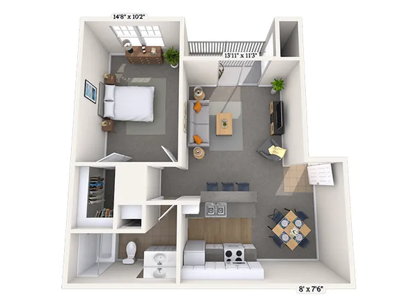 Bluebonnett floor plan, 1 bedroom, 623 sq ft