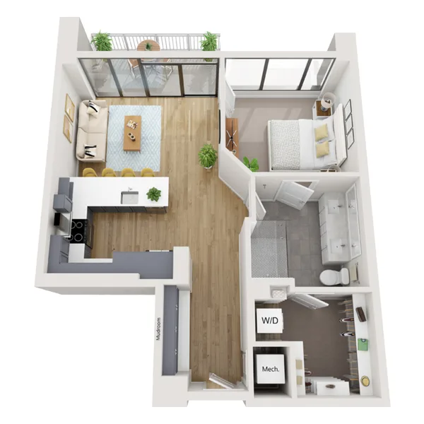 A4A floor plan, 1 bedroom, 818 sq ft