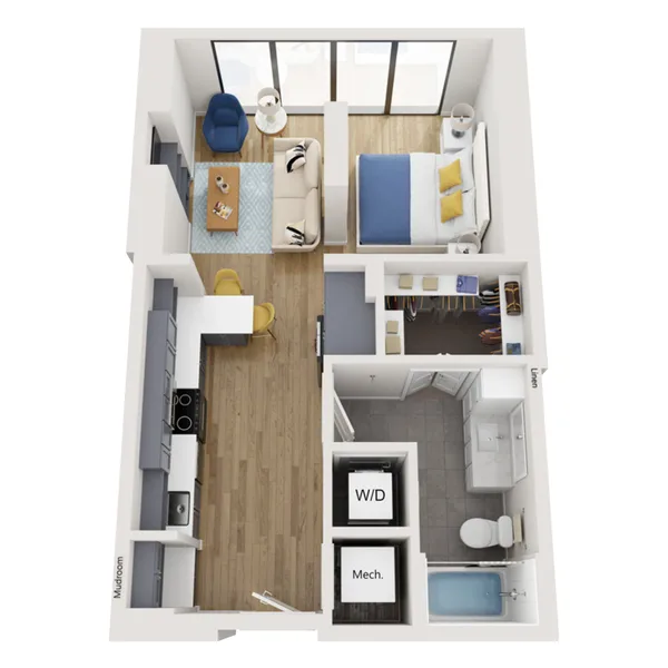 A1A floor plan, 1 bedroom