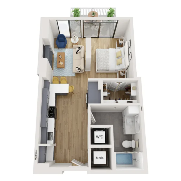 A1B floor plan, 1 bedroom
