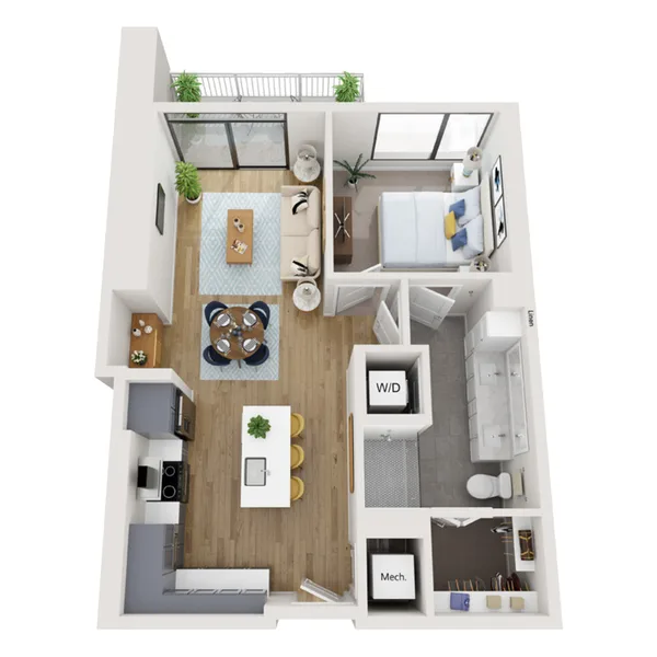 A2C floor plan, 1 bedroom, 756 sq ft
