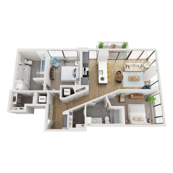 B4 floor plan, 2 bedroom, 1,234 sq ft