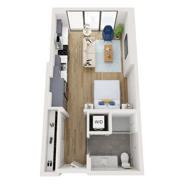 S4 floor plan, studio, 519 sq ft