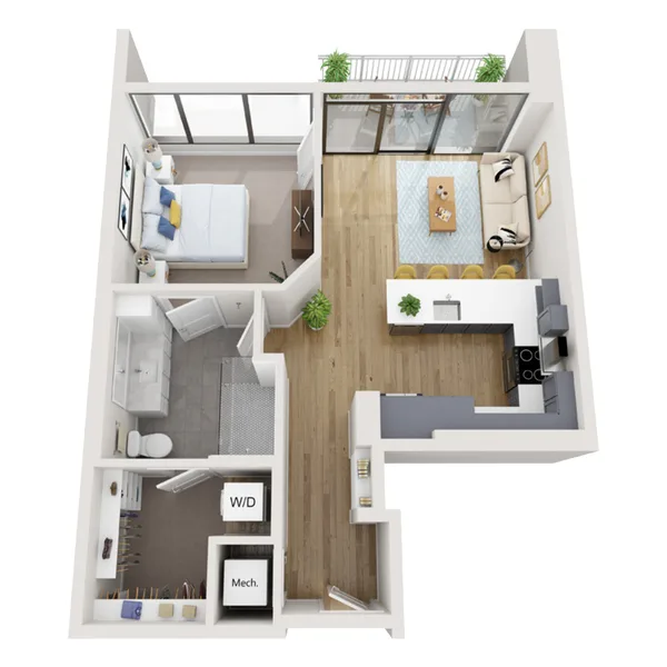 A3C floor plan, 1 bedroom, 770 sq ft