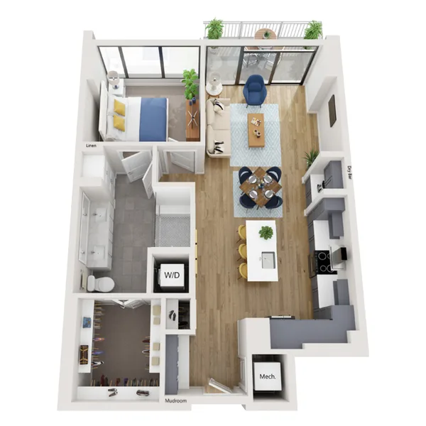 A4B floor plan, 1 bedroom, 874 sq ft