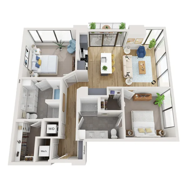 B3A floor plan, 2 bedroom, 1,190 sq ft