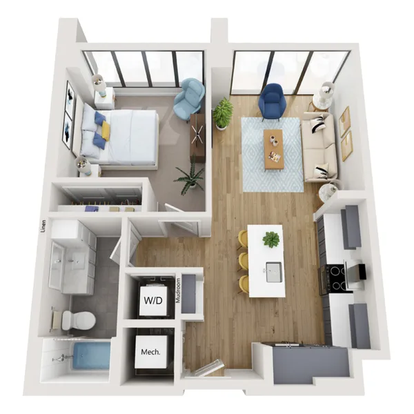 A1C floor plan, 1 bedroom