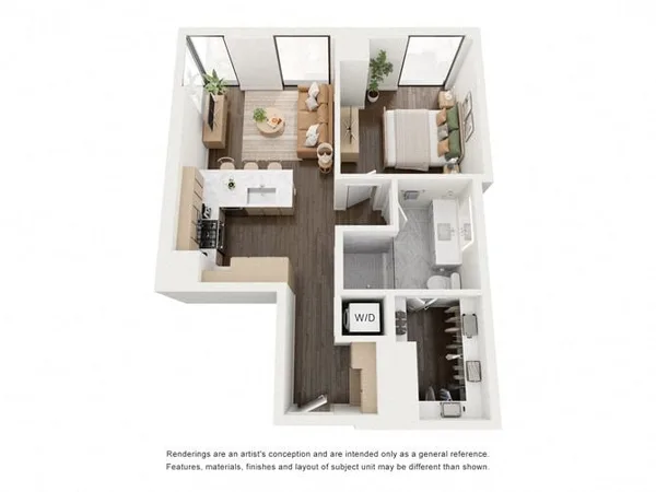 A1 floor plan, 1 bedroom, 701 sq ft
