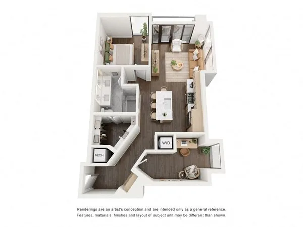A9 floor plan, 1 bedroom, 929 sq ft