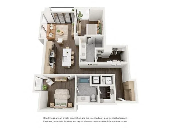 B1 floor plan, 2 bedroom, 1,169 sq ft