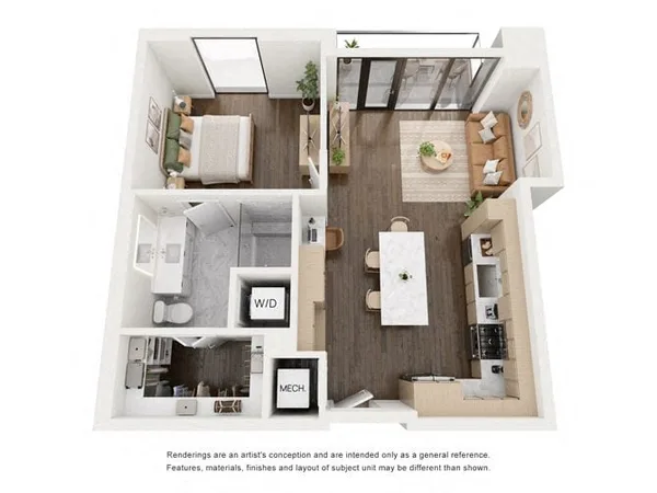 A3 floor plan, 1 bedroom, 774 sq ft