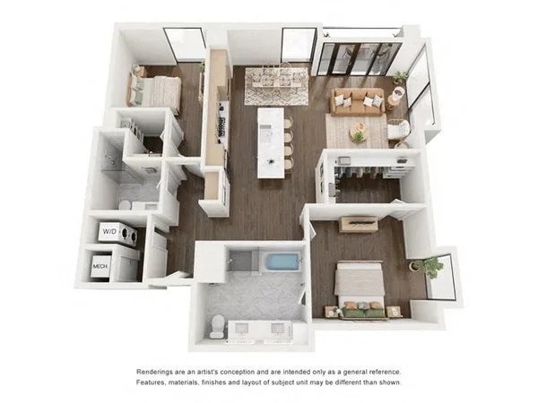 B4 floor plan, 2 bedroom, 1,405 sq ft
