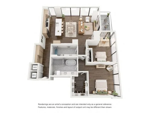 B5 floor plan, 2 bedroom, 1,539 sq ft
