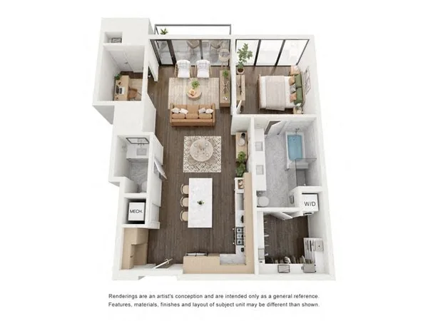 A13 floor plan, 1 bedroom, 1,049 sq ft