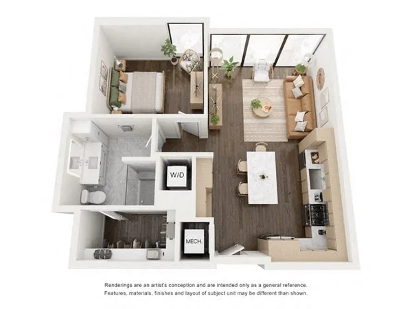 A2 floor plan, 1 bedroom